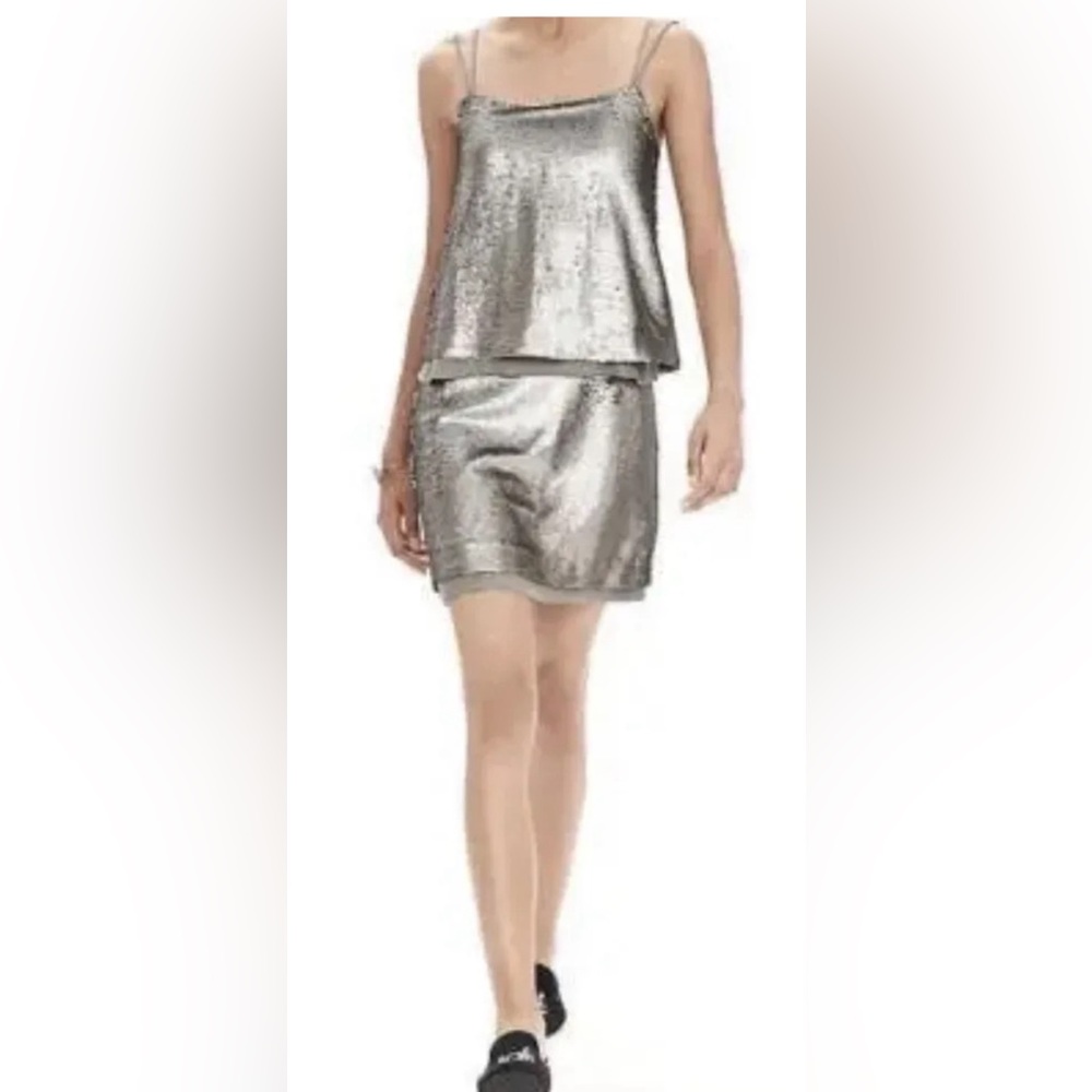 NWT BANANA REPUBLIC Beige /Gold Sequin Mini Party Holiday Prom Dress Sz‎ 2